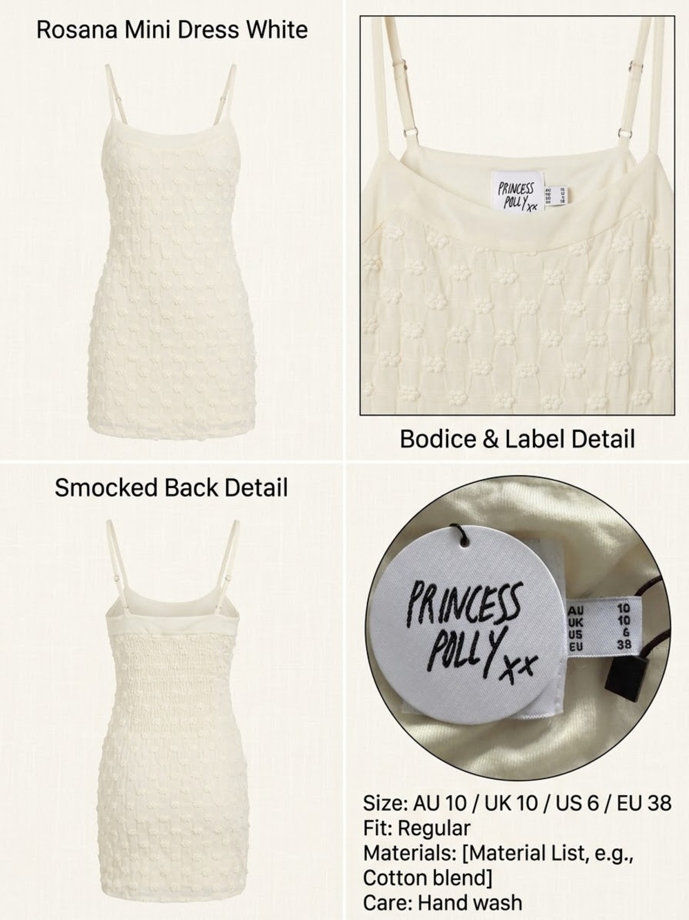 Princess Polly Rosana Mini Dress in Cream-White